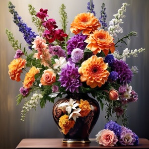 Arreglos florales clásicos, Paquete de 20, Flores en jarrón, Lienzo de flores, Impresiones de carteles botánicos, Arte de pared de dormitorio, Descarga digital.