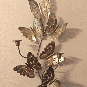 Vintage Brass Butterfly Wall Sconce: 1960s Hollywood Regency Candle Holder. Whimsigoth