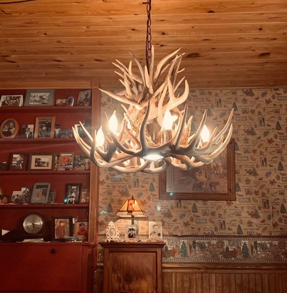 New 24 Inch By 20 Inch Tall Whitetail Deer Antler Chandelier With Center Down Light