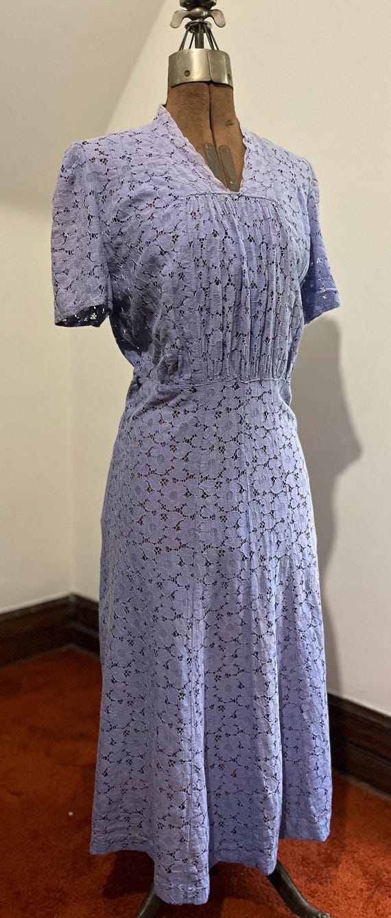 Gorgeous Late 30s Cornflower Blue All Over Lace Dress