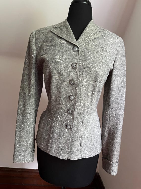 Sharp Grey Tweed 40s Jacket - image 1