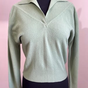 1950s Mint Green Wool Pendleton Sweater in Larger Size!