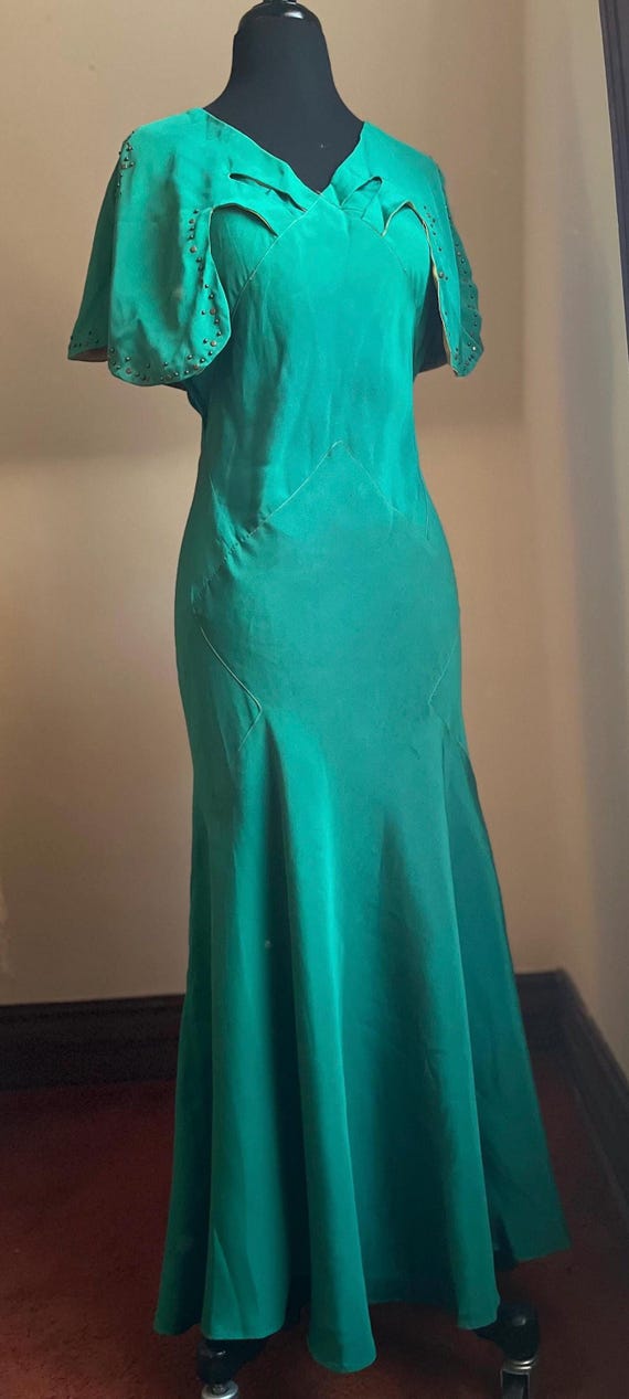 cap sleeve green dress Green 1930s Hollywood Costume Dress