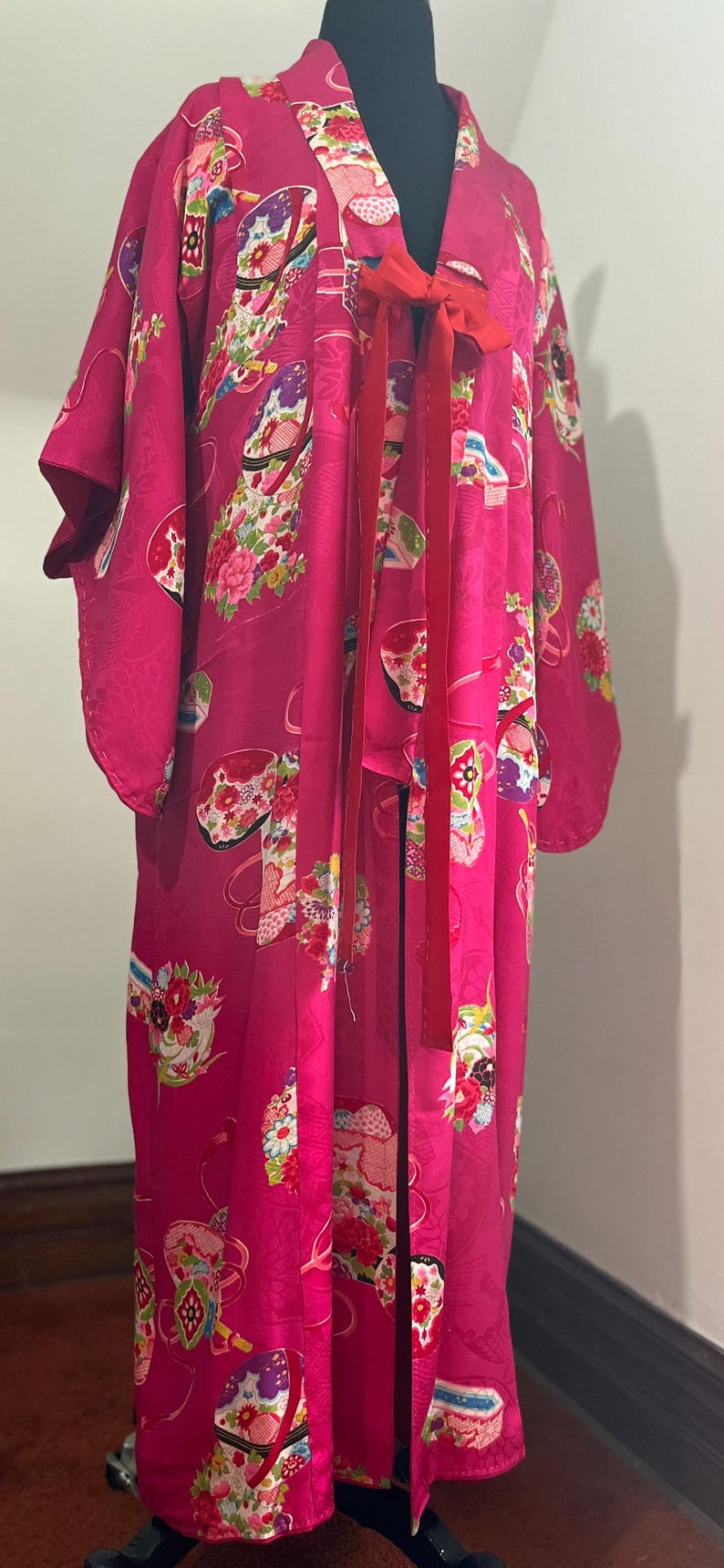Hot Pink Open Front Embroidered Kimono