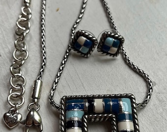 Brighton retired cabana shades of blue enamel reversible pendant necklace matching pierced earrings set fun happy colors