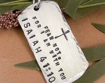 Fear Not, For I am With You, Scripture Necklace, Isaiah 41:10, Bible Quote Jewelry, Bible Verse Necklace, Religious Necklace, Faith, Cross