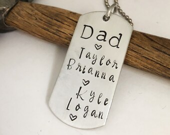 Personalized Dog Tag Necklace, Dad Key Ring, Dad Necklace, Personalized Jewelry for Men, Daddy Necklace, Father's Day Gift, Kids Names Gift