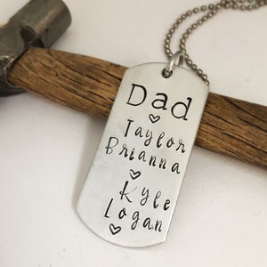 Personalized Dog Tag Necklace, Dad Key Ring, Dad Necklace, Personalized Jewelry for Men, Daddy Necklace, Father&#39;s Day Gift, Kids Names Gift