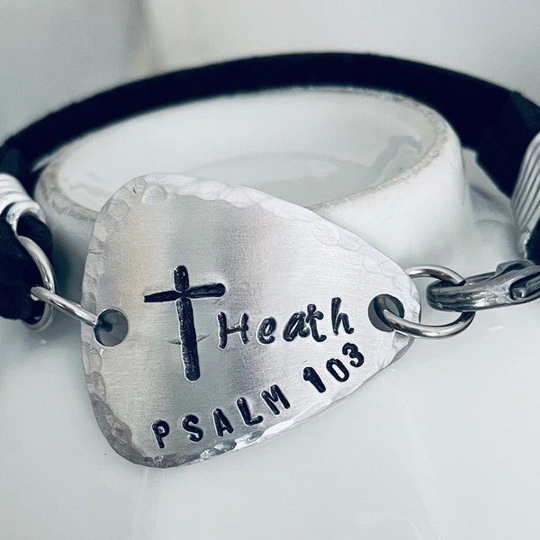 Cross Bracelet, Guitar Pick Bracelet, Gift for Musician, Confirmation Gift, First Communion Gift, Baptism Gift, Scripture, John 3:16, Bible