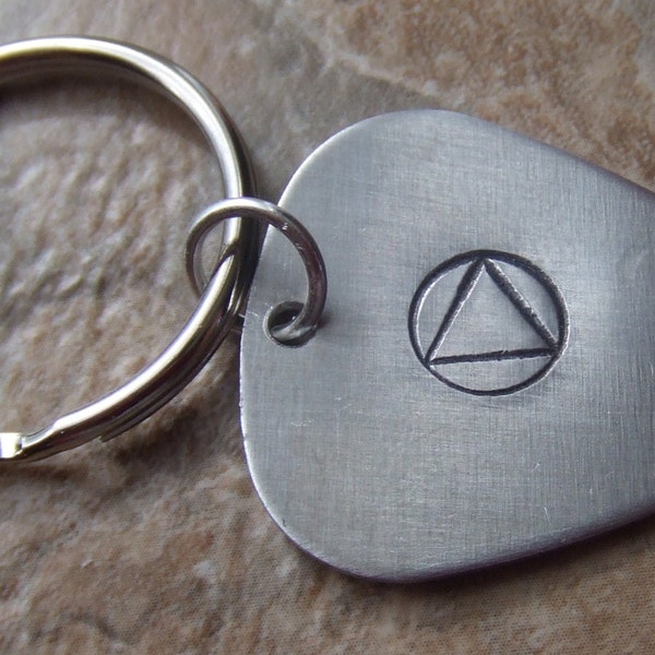 Recovery Keychain, Sobriety Key Ring, Guitar Pick Key Ring, AA Symbol Keychain, NA Alanon 12 Steps Key Ring, ODAAT Key Ring, Sober Key Ring