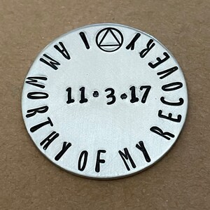 Sobriety Token, Personalized Pocket Token, I am Worthy of My Recovery, Sobriety Coin, AA Coin, AA Anniversary Gift, Recovery Medallion image 8