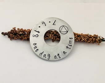 One Day at a Time, Sobriety Gift, Sobriety Necklace, AA Coin, Recovery Medallion, Sober Gift, Recovery Gift, Personalize, Addiction Recovery