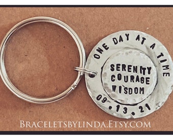 Personalized Sobriety Key Ring, Sobriety Medallion, One Day at a Time, Sobriety Coin, Sober Anniversary Gift, Recovery Gift, AA, NA 12 Step