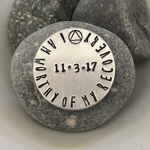 Sobriety Token, Personalized Pocket Token, I am Worthy of My Recovery, Sobriety Coin, AA Coin, AA Anniversary Gift, Recovery Medallion image 4