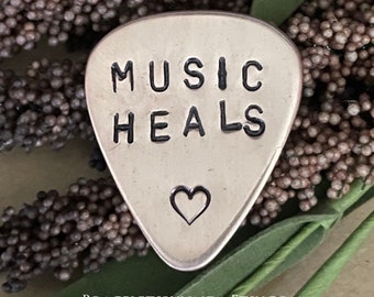 Personalized Guitar Pick  - Music Heals - Heart