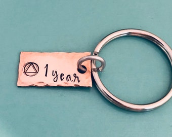 Copper Sobriety Key Ring, Recovery Key Ring, Recovery Gifts, AA Symbol, Sobriety Anniversary Date, Sobriety Gift, Sober Gift, Addiction Gift