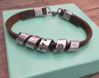 Scroll Bracelet, Spiral Message, Custom Personalized Leather Bracelet, Hidden Message Bracelet, Secret Message Bracelet, Gift for Him Her