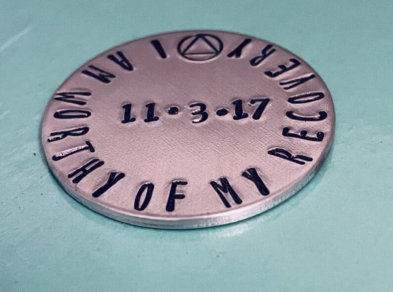 Sobriety Token, Personalized Pocket Token, I am Worthy of My Recovery, Sobriety Coin, AA Coin, AA Anniversary Gift, Recovery Medallion image 6