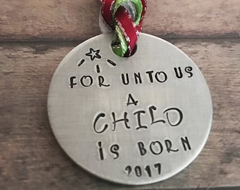 For Unto Us a Child is Born, Christmas Ornament, Bible Verse Christmas Ornament, Religious Christmas Ornament, Isaiah 9:6 Christmas Ornament