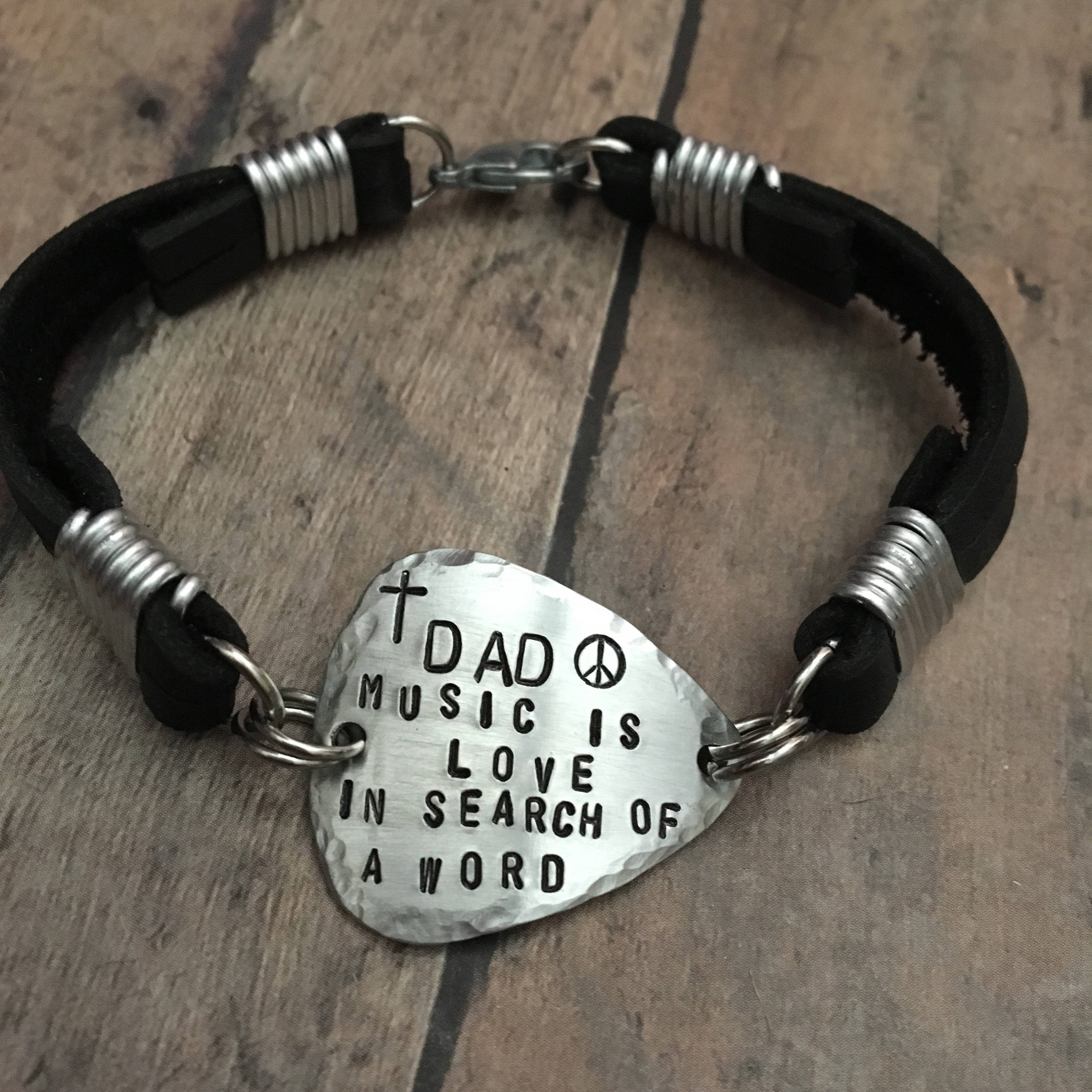 Personalized Guitar Pick Bracelet Guitar Pick Leather Etsy