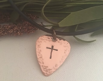 Cross Necklace, Guitar Pick Necklace, Cross Jewelry, Faith Necklace, Religious Necklace, Guitar Pick Jewelry, Confirmation Gift Baptism Gift