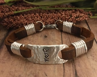 Personalized Bracelet, Anniversary Bracelet, Initials Bracelet, Heart Bracelet, Couples Bracelet, Handstamped Leather Bracelet, Lovers Gift