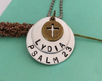 Cross Necklace, Name Necklace, Personalized Cross Necklace, Scripture Necklace, Handstamped Necklace, Bible Verse Necklace, Confirmation