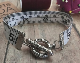 Measuring Tape Cuff Bracelet, Weight Loss Bracelet, Sewing Gift, Seamstress Gift, Tape Measure Bracelet, Repurposed Measuring Tape Bracelet