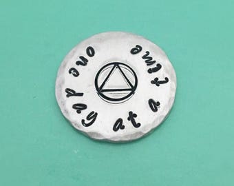 One Day at a Time, Sober Gift, AA Coin, Recovery Medallion, Sobriety Gift, Recovery Gifts, Sobriety Medallion, Personalized Token, Addiction