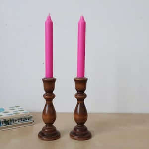 Vintage Modern Turned Wood Candle Holders - Pair of two