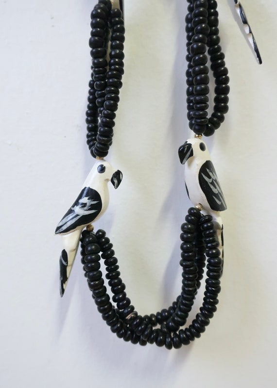 Vintage Wooden Parrot Necklace - Black and White - image 4