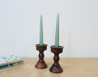 Vintage Turned Wooden Kustom Kraft Candle Holders - Set of two