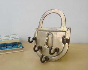 Vintage Brass Pad Lock Key Hook