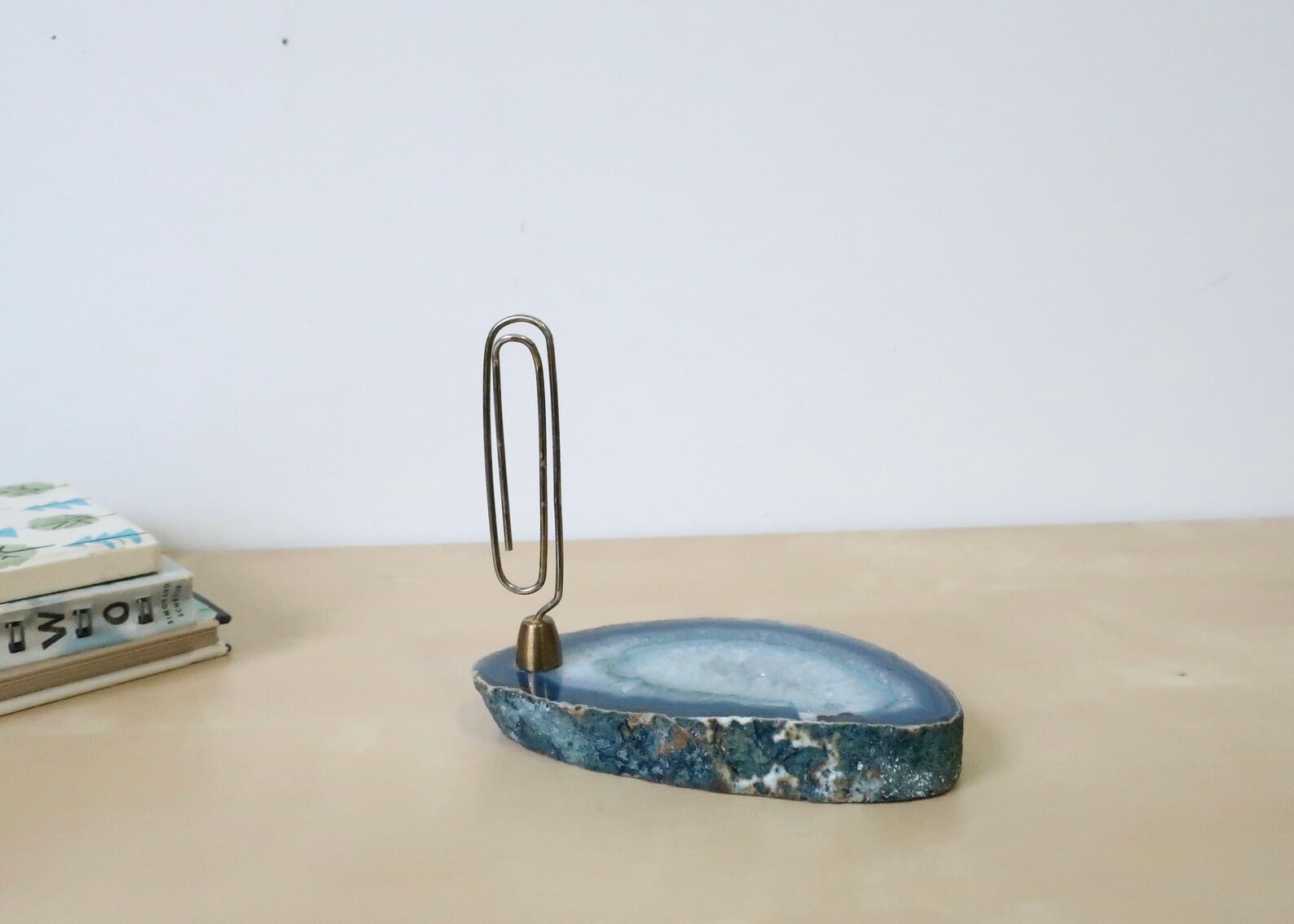 Vintage Metal Paper Clip Note Holder on Blue Agate Slice Etsy