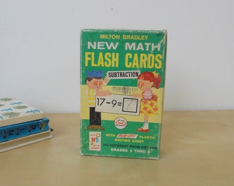 Vintage Milton Bradley New Math Subtraction Flash Cards - 1965 - Complete Boxed Set