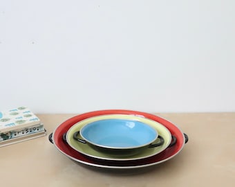 Vintage Emo Celije Enamel Pan Trio - Made in Yugoslavia