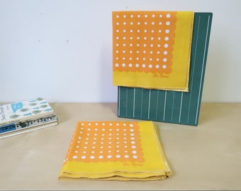 Vintage Bright Orange, Yellow and White Polka Dot The Ryans Cloth Napkins - set of 4