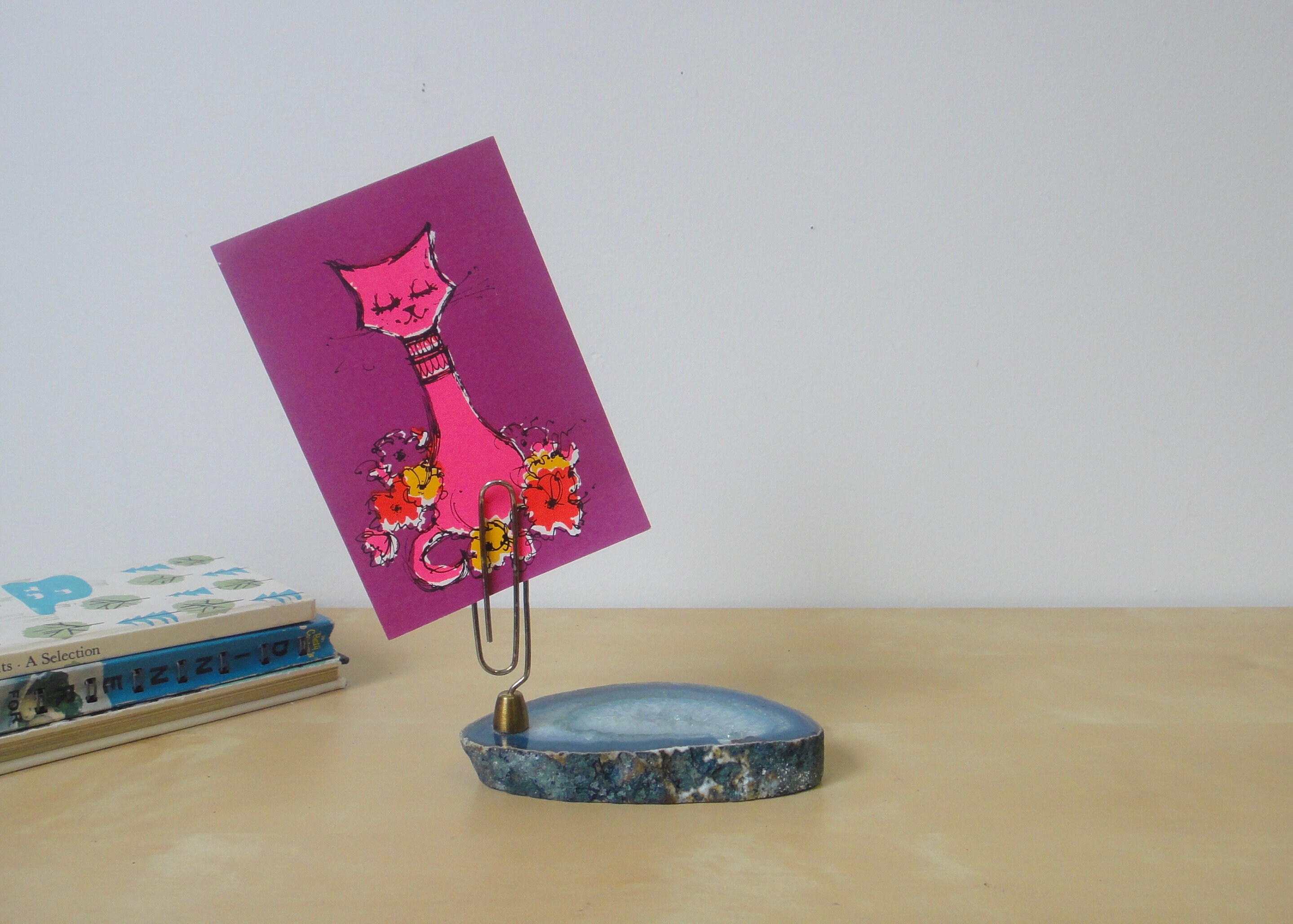 Vintage Metal Paper Clip Note Holder on Blue Agate Slice Etsy