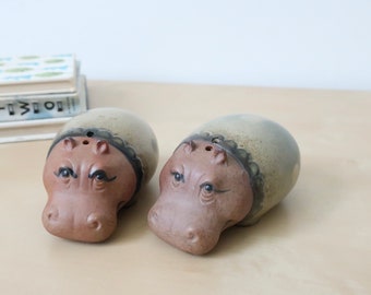 Vintage Stoneware Hippo Salt and Pepper Shakers - UCTCI Japan