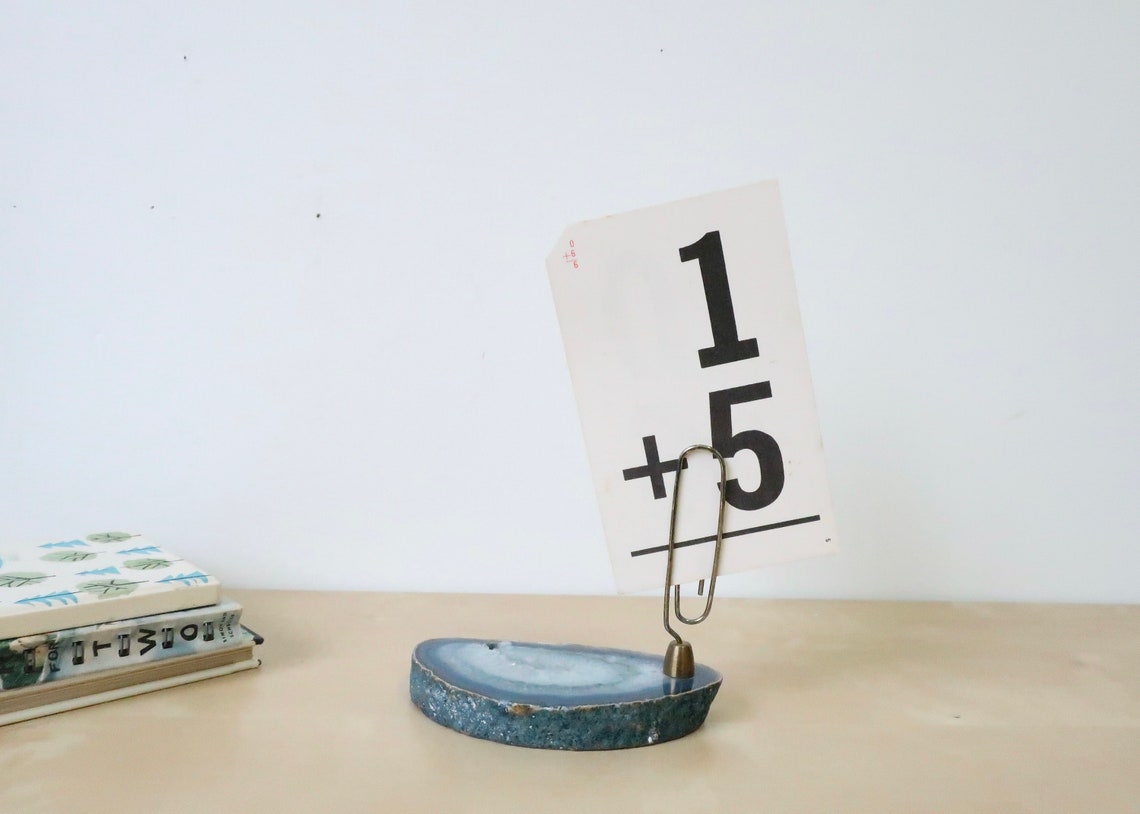 Vintage Metal Paper Clip Note Holder on Blue Agate Slice Etsy