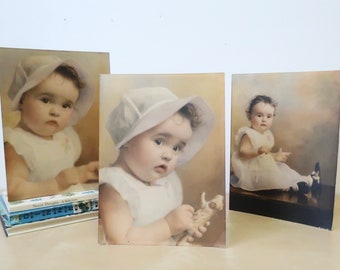 Vintage Colorized Baby Portraits - Set of 3