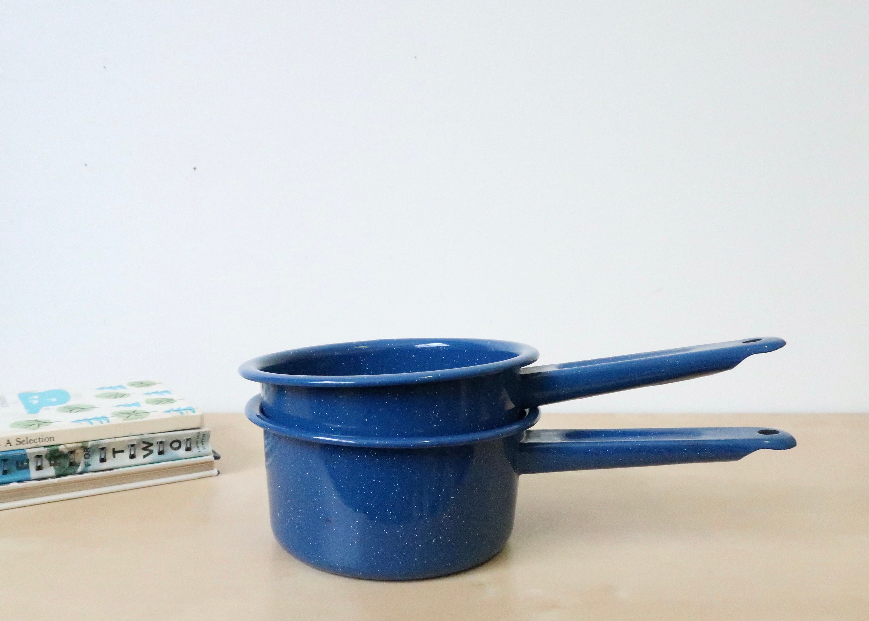 Vintage Blue and White Speckled Enamel Camping Pot Etsy