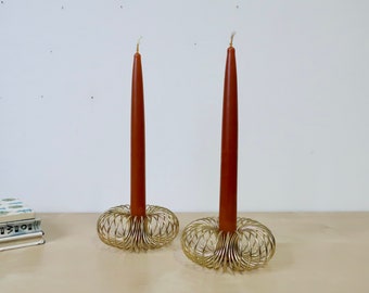 Vintage Gold Toned Midcentury Spring Candle Holders