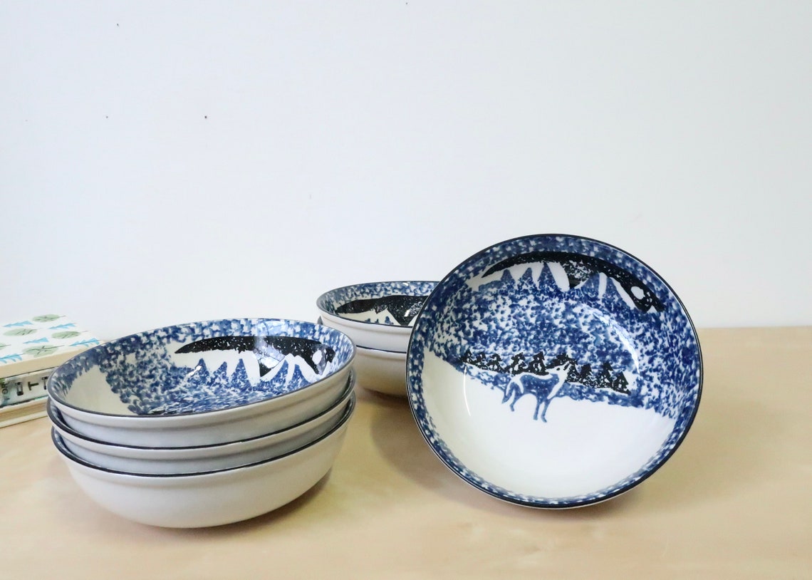 Vintage Tienshan Stoneware Folk Craft Wolf Bowls Set of 6 Etsy