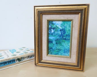 Vintage Abstract Blue Green Landscape Original Painting