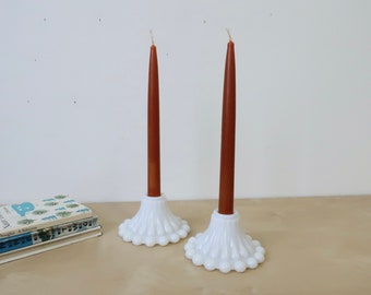 Vintage White Boopie Milk Glass Candle Holders - Set of two