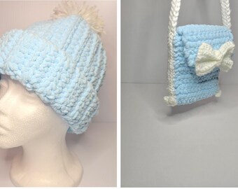 Hand-crocheted beanie & purse set.