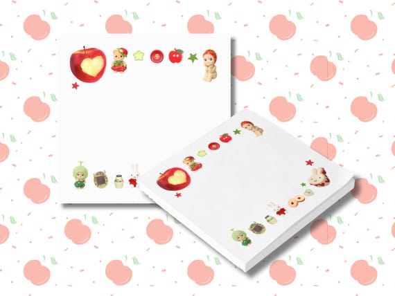Red apple Trinket and Juminocore Aesthetic Post-it® Note Pads, Paper Goods Cute Art Foodie Buttons Collectibles