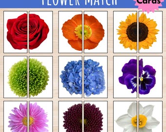 Flower Match Puzzle Cards | Printable Preschool Matching Game | Fine Motor Activity | Memory Game | Spring Learning Centers