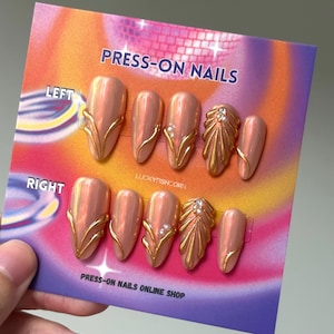 Gold 3D Chrome nails/Gold Press On Nails short Almond Nails/Gold Nails/Birthday Nails/Party Nails/Metallic gold nail/Shell Nails/Pearl Nails
